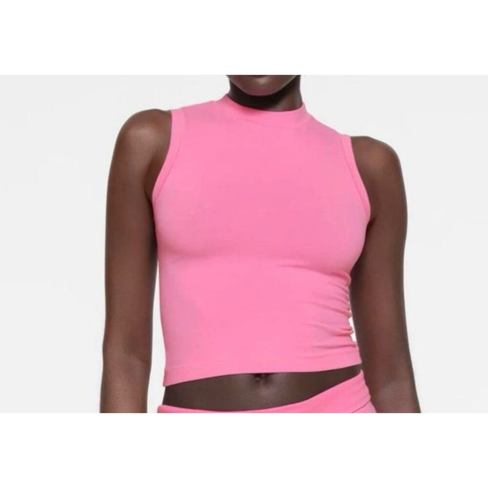 Skims Cotton Jersey Mock Neck Tank Sugar Pink